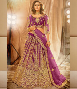 Wine Net Heavy Designer Bridal Lehenga