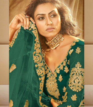 Dark Green Net Heavy Designer Bridal Lehenga