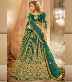 Dark Green Net Heavy Designer Bridal Lehenga