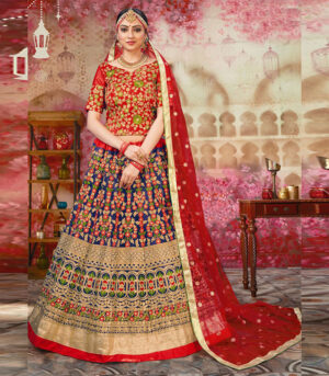 Navy Blue Embroidered Bridal Lehenga Choli