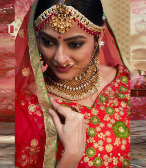 Beige Embroidered Net Bridal Lehenga Choli With Dupatta