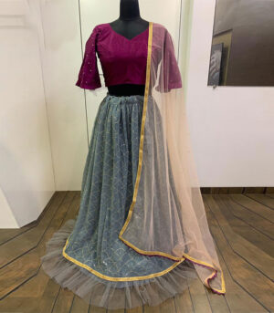 Grey Georgette Party Wear Lehenga Choli