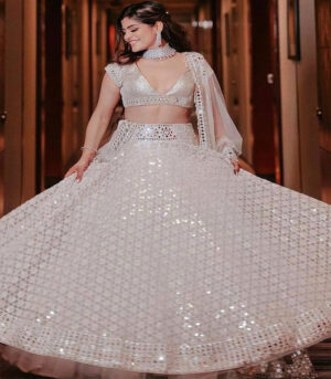 Off White Georgette Party Wear Lehenga Choli