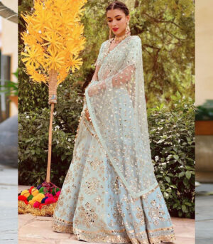 Sky Blue Silk Party Wear Lehenga Choli