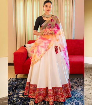 Off White Silk Party Wear Lehenga Choli