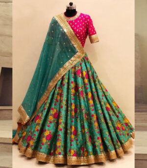 Green Dupion Silk Party Wear Lehenga Choli