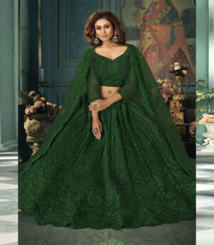 Dark Green Embroidered Wedding Lehenga Choli