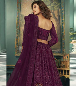 Wine Embroidered Wedding Lehenga Choli