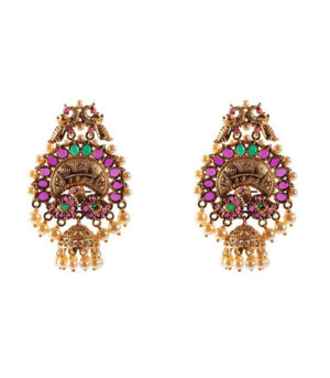 Gorgeous Red Green And Gold Chandbali Earrings