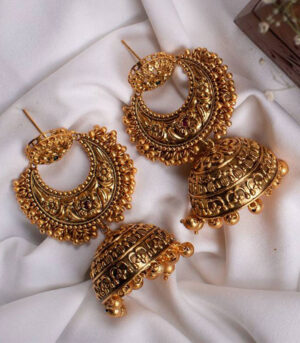 Deluxe Antique Gold Jhumka Earrings