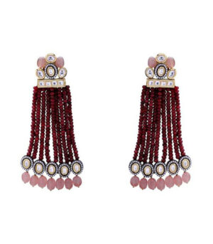 Classic Kundan Earring With Red Agate Beads & Rose Quartz