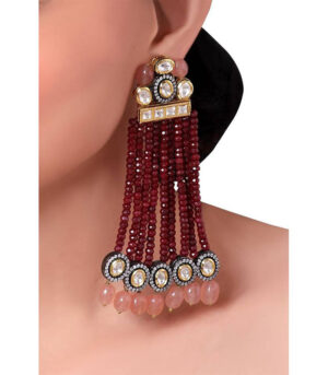 Classic Kundan Earring With Red Agate Beads & Rose Quartz