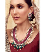Red Green Gold Tone Kundan Wedding Necklace Set