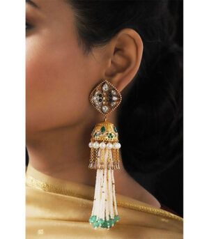 Antique Gold Green And White Dome Jhumki