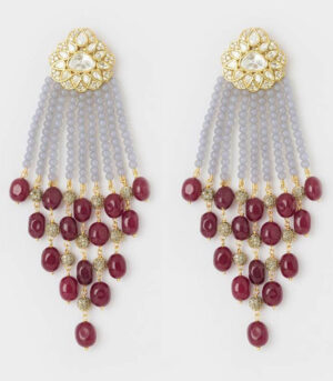 Modern Grey Red Jhumki With Golden Top