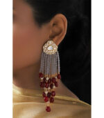 Modern Grey Red Jhumki With Golden Top