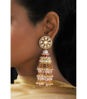 Shimmery Red Pink And White Decorative Jhumki