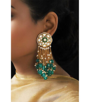 Green And Gold Kundan Tops With Tassel