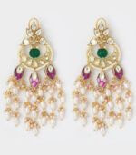 Ethnic Red Green And White Chandbali Danglers