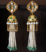 Antique Gold Green And White Dome Jhumki