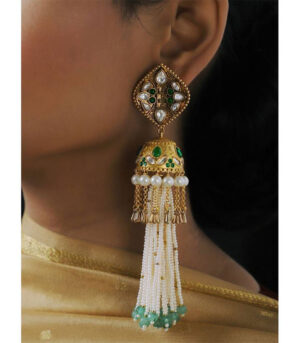 Antique Gold Green And White Dome Jhumki