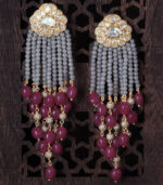 Modern Grey Red Jhumki With Golden Top