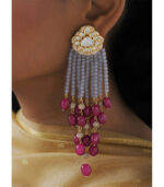 Modern Grey Red Jhumki With Golden Top