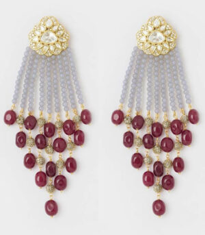 Modern Grey Red Jhumki With Golden Top
