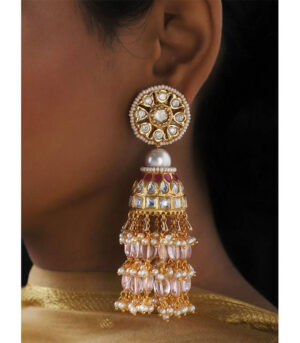 Shimmery Red Pink And White Decorative Jhumki
