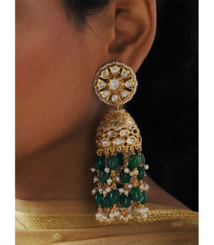 Green And Gold Kundan Tops Agate Drop Jhumka