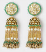 Vintage Green And Gold Tassel Jhumki