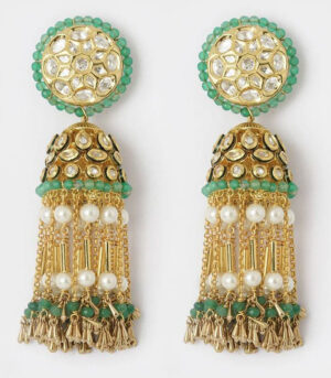 Vintage Green And Gold Tassel Jhumki