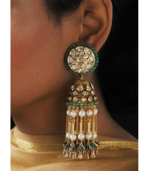 Vintage Green And Gold Tassel Jhumki