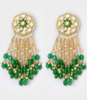 Green And Gold Kundan Tops With Tassel