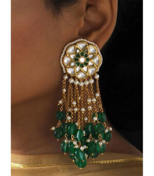 Green And Gold Kundan Tops With Tassel