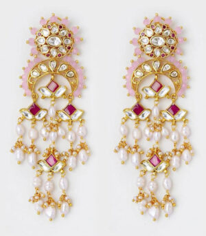 Starlite Red And White Takkar Work Jhumki