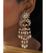 Starlite Red And White Takkar Work Jhumki