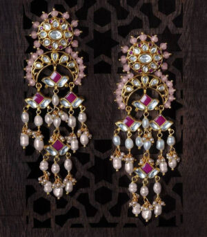 Starlite Red And White Takkar Work Jhumki