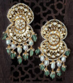 White Green Full Kundan Chandelier Dangler