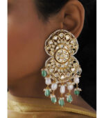 White Green Full Kundan Chandelier Dangler