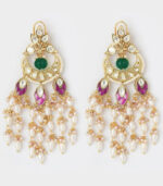 Ethnic Red Green And White Chandbali Danglers