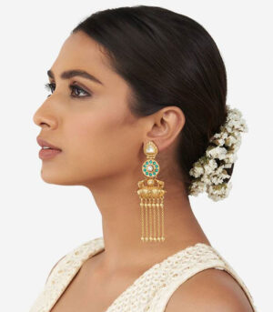 Gold Dangler Earrings With Turquoise Stones