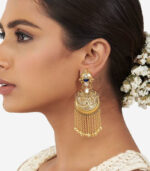 Gold Dangler Earrings With Hydro Polkis