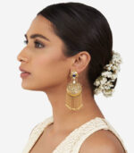 Gold Dangler Earrings With Hydro Polkis
