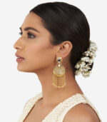 Gold Dangler Earrings With Hydro Polkis