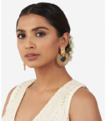 Gold Chandbali Earrings With Carved Blue Onyx
