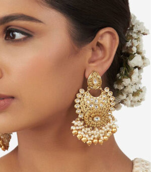 Gold Chandbali Earrings With Shell Pearls