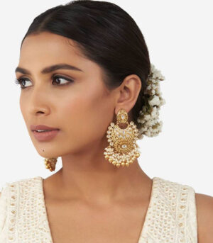 Gold Chandbali Earrings With Shell Pearls