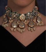 Meenakari Blue And Grey Necklace With Agate Drops