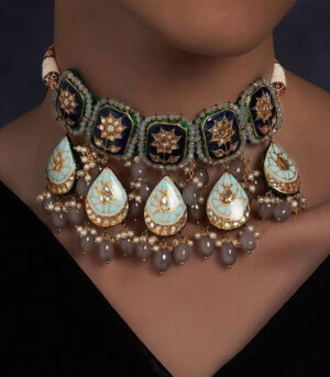 Meenakari Dark Blue And Light Blue Necklace Set